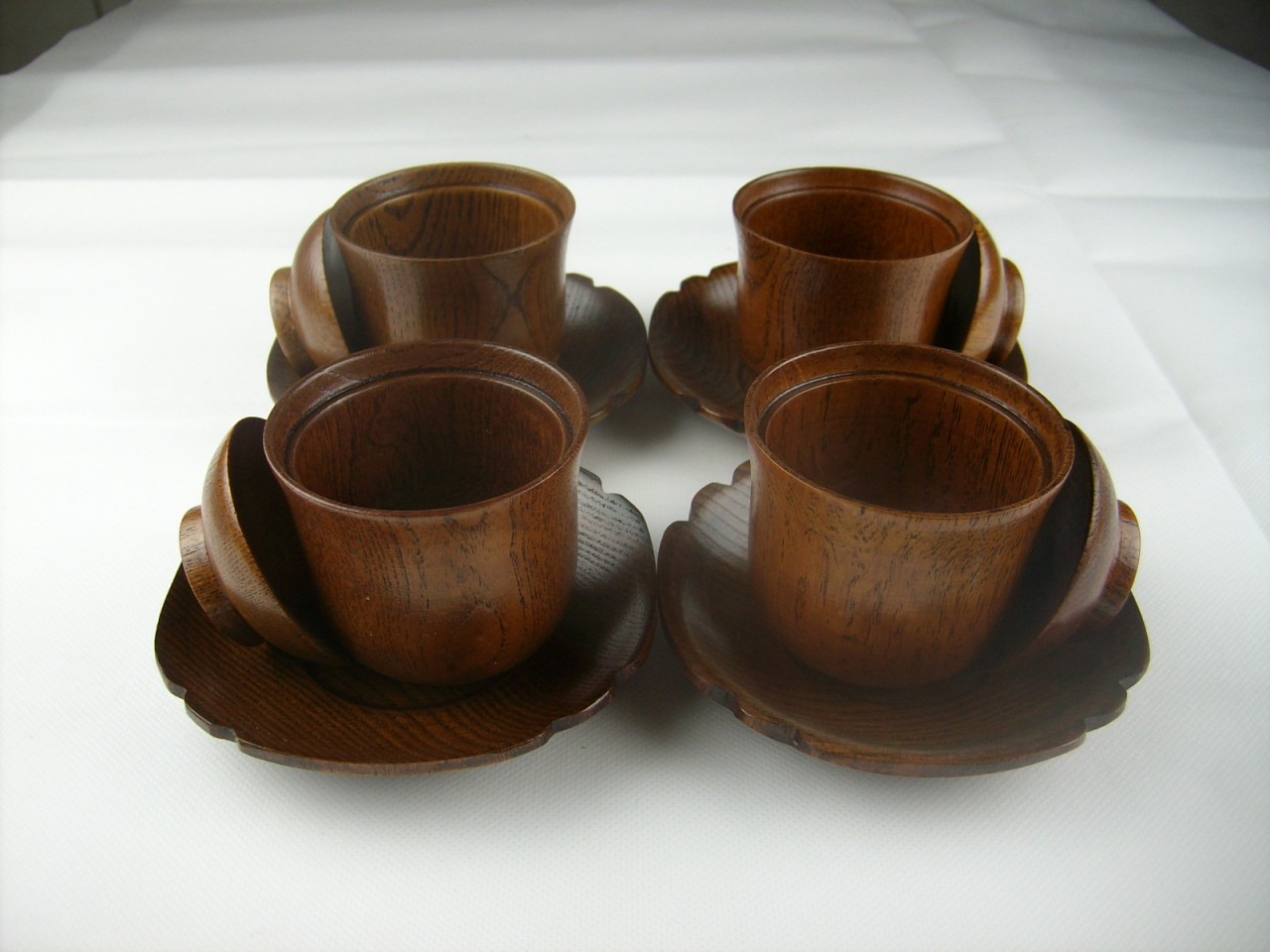 Set Of 4 Wooden Coffee Tea Cups Mugs With Saucer And Lid eBay
