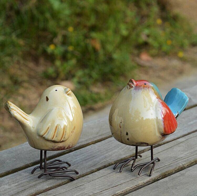 Pair of Cute Ceramic Birds Garden Room Decoration Figurine Status eBay