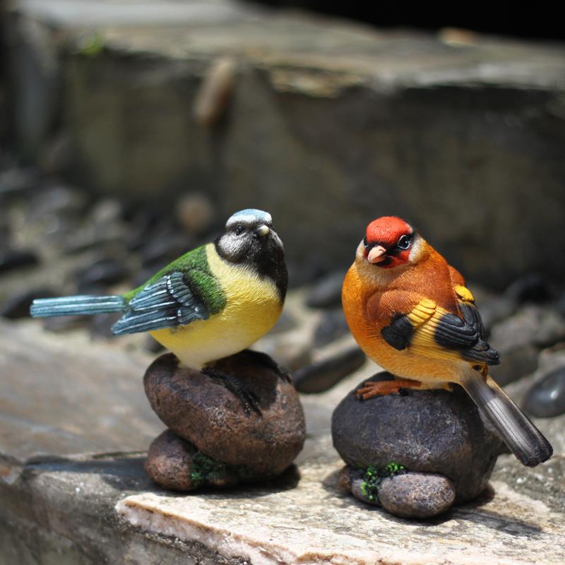 New Resin Bird on Stone Garden Yard Home Room Decoration Figurine