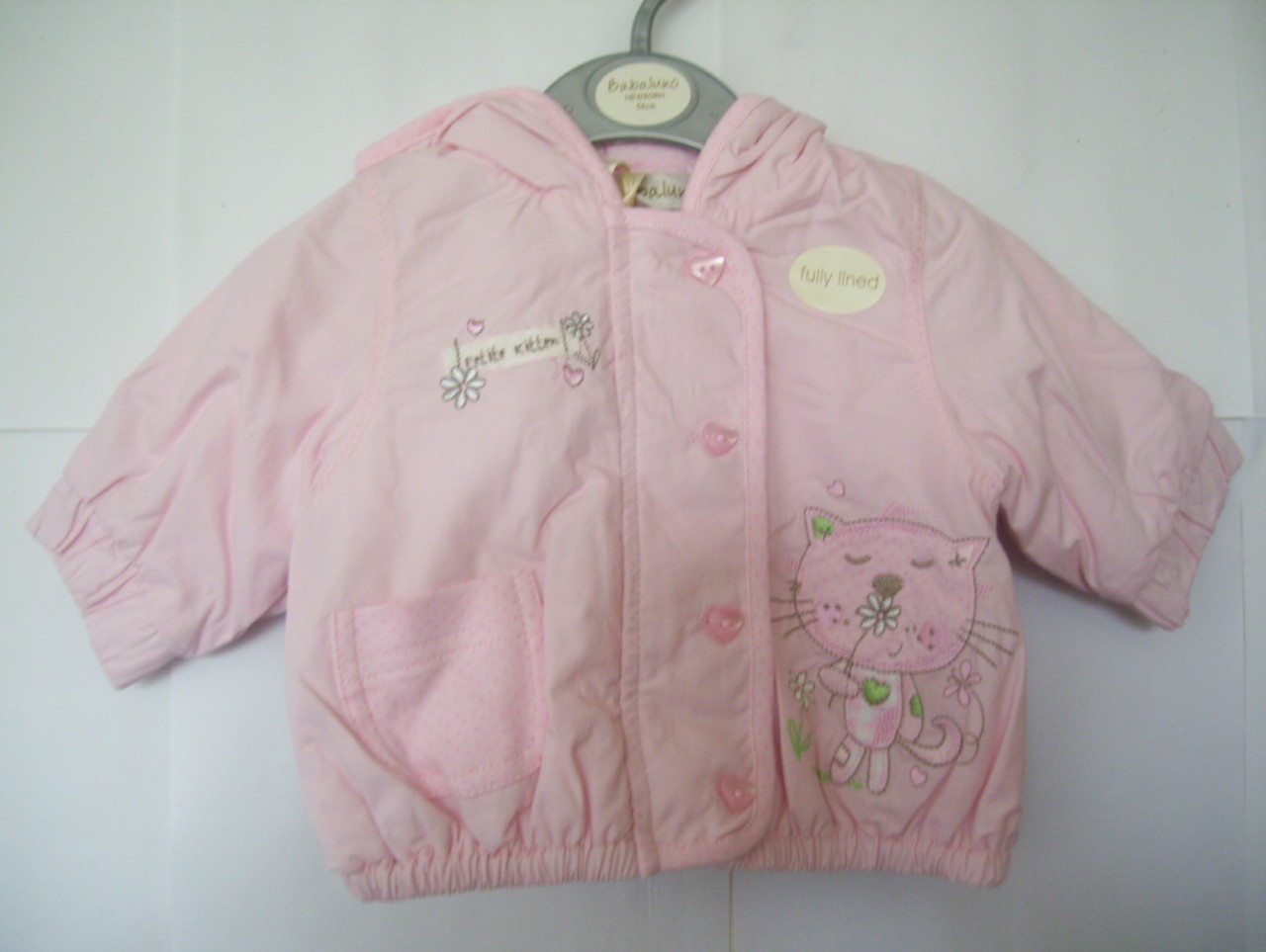 Baby-girls-pink-Babaluno-fully-lined-hooded-puffball-coat-in-age-newborn-0-3m