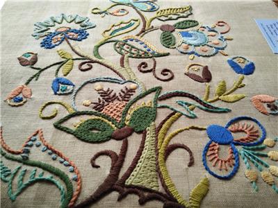Tree of Life Jacobean Vintage Crewel Hand Embroidered