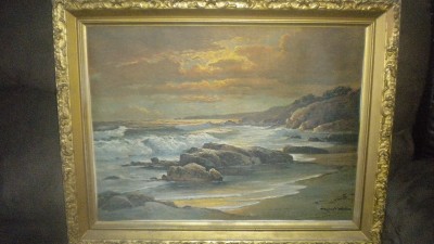 Vinatge Robert Wood Sunset Shore Canvas Painting Print | eBay