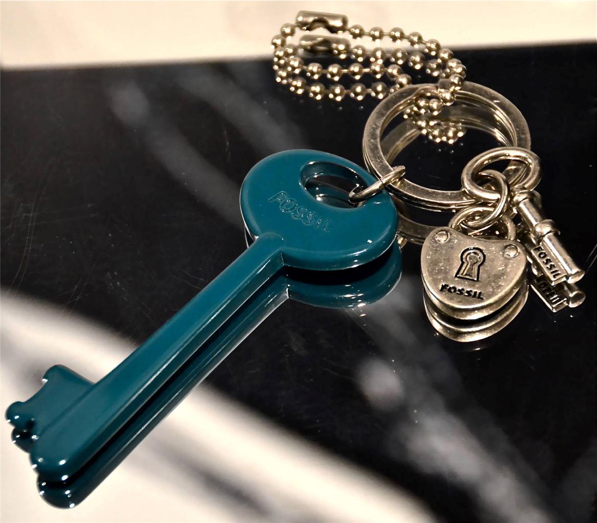 FOSSIL Teal REPLACEMENT KEY PER NICKEL BAG KEYPER CHARM KEYFOB KEY FOB