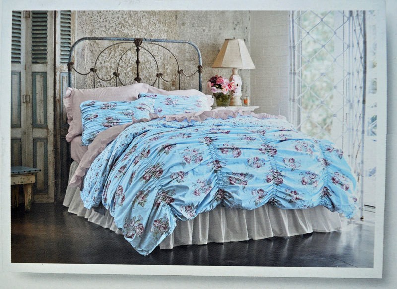 New Simply Shabby Chic Smocked Ruched Cabbage Rose Duvet Cover