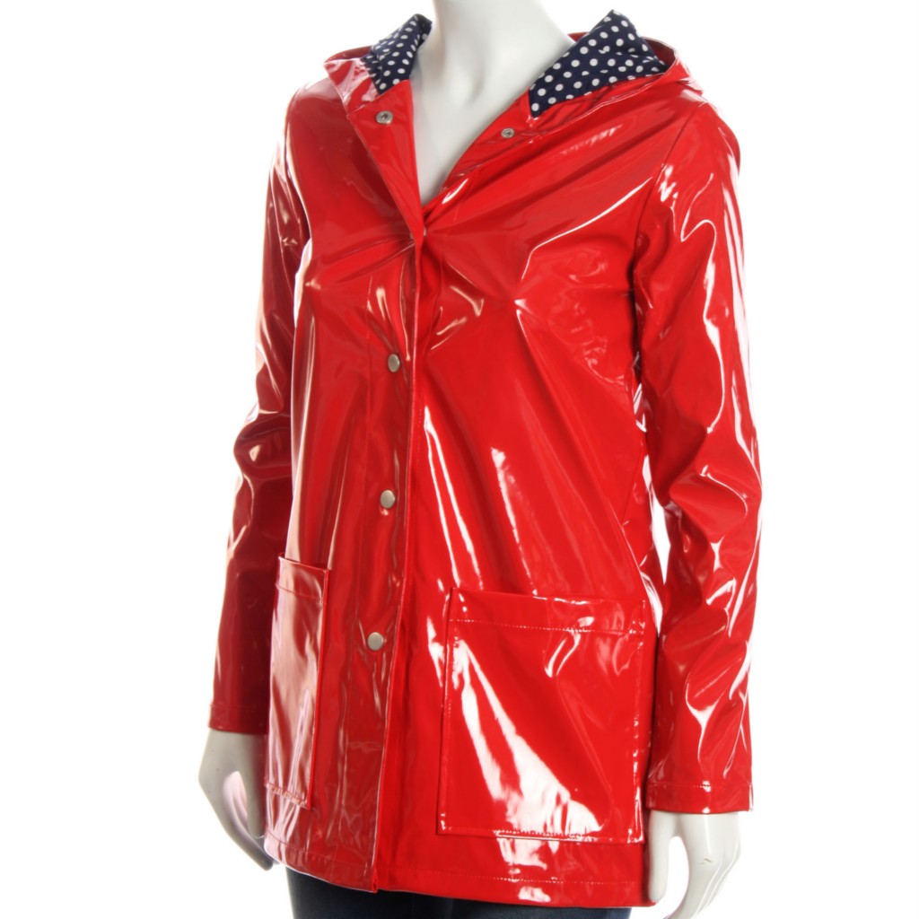 New Women's Benitta Red Pvc Hooded Mac RainCoat From Louche