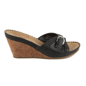 Details about Hush Puppies Black Leather High Heel Wedges Sandals Cork ...