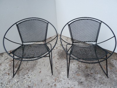 Wrought Iron Patio Chairs on Century Salterini Wrought Iron Patio Round Hoop Rocker Chairs Ebay