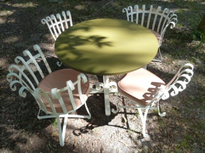 Iron Patio Chair on Rolled Wrought Iron Patio Set Table 2 Swivel Chair 2 Side Chair   Ebay