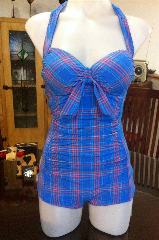 Seafolly Stella Retro Boyleg One Piece Swimsuit Venice Blue Halter RRP