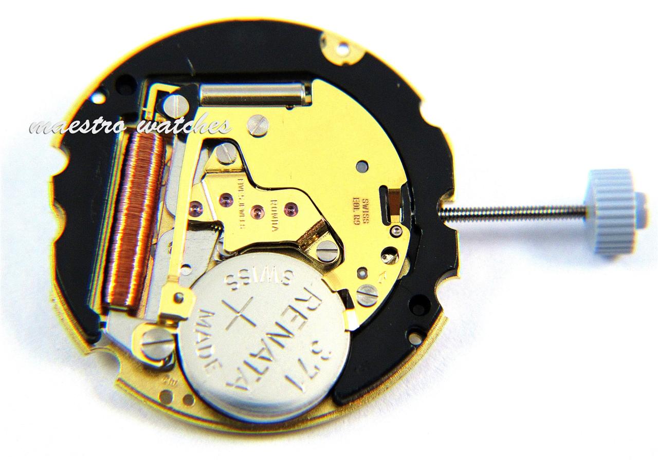 New Swiss Ronda 705 Date @ 6.00 Gold Plated Analog Quartz Watch ...