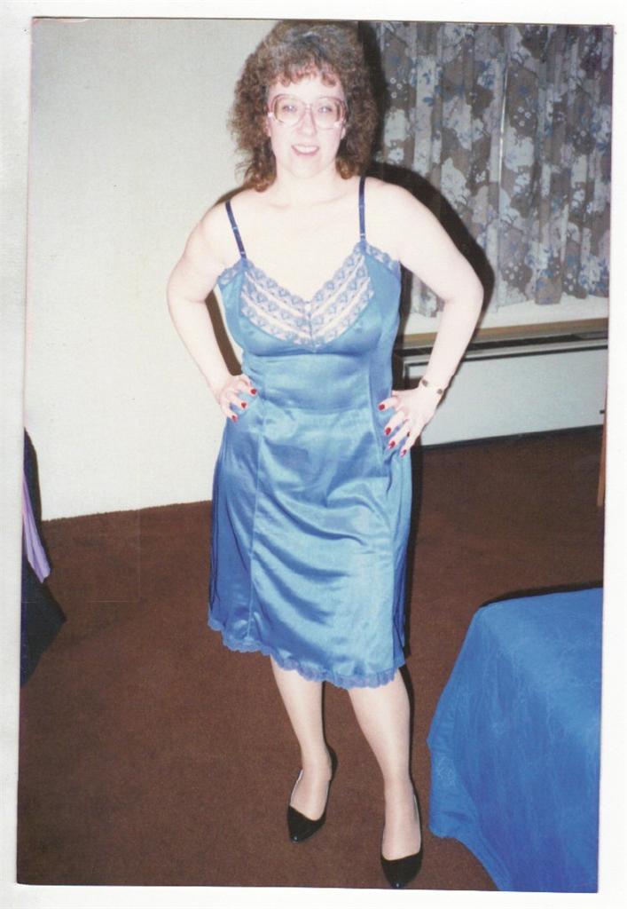 Vtg Old Photo Vernacular Found Woman Girl Wearing Blue Silk Slip Before Bed Ebay