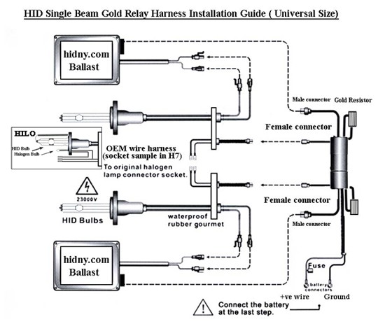HID Xenon Conversion Kit Light Resistor Relay Wire Harness ... xenon hid conversion kit wiring diagram 