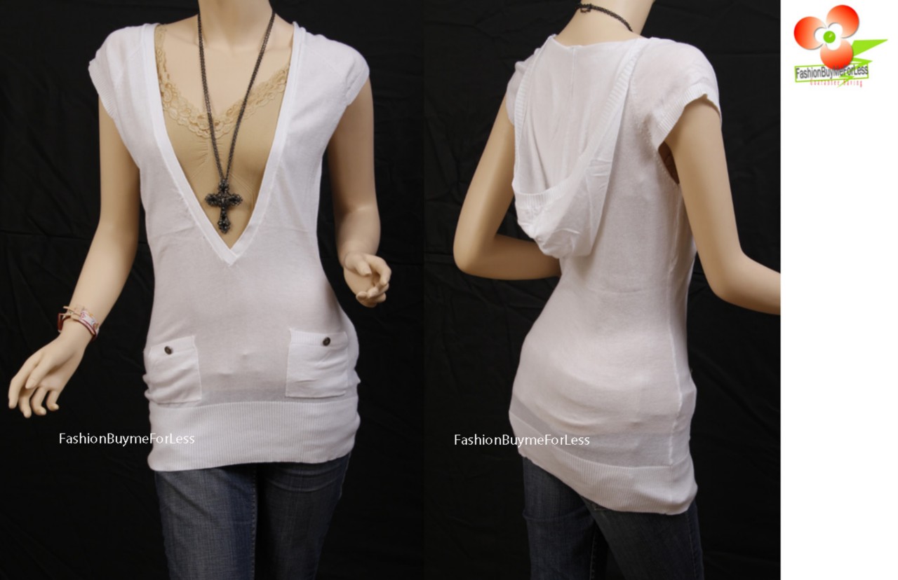 White-Cotton-Hoodie-Pullover-Knit-Sweater-Cardigan-Blouse-Tunic-Shirt