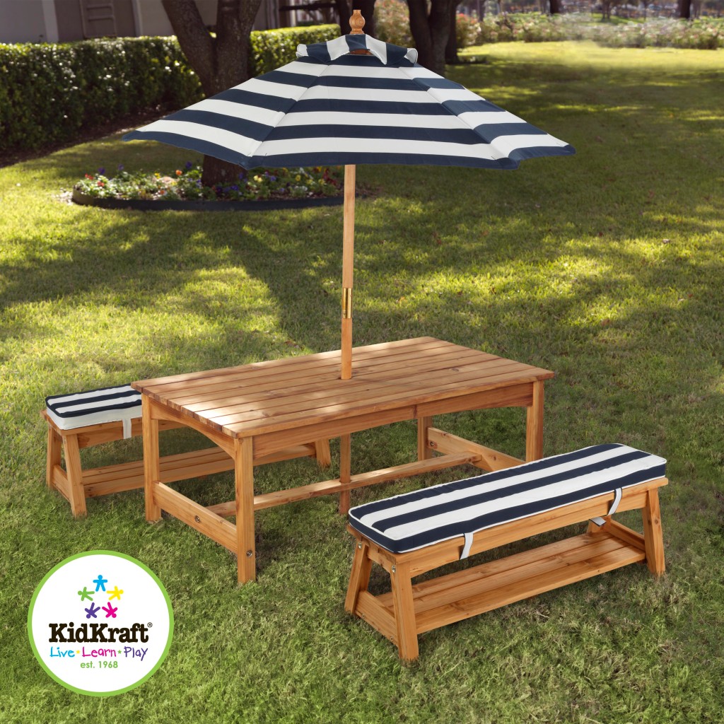 Kidkraft Outdoor Kids Table And Chairs Set 2 Chair Benches Umbrella