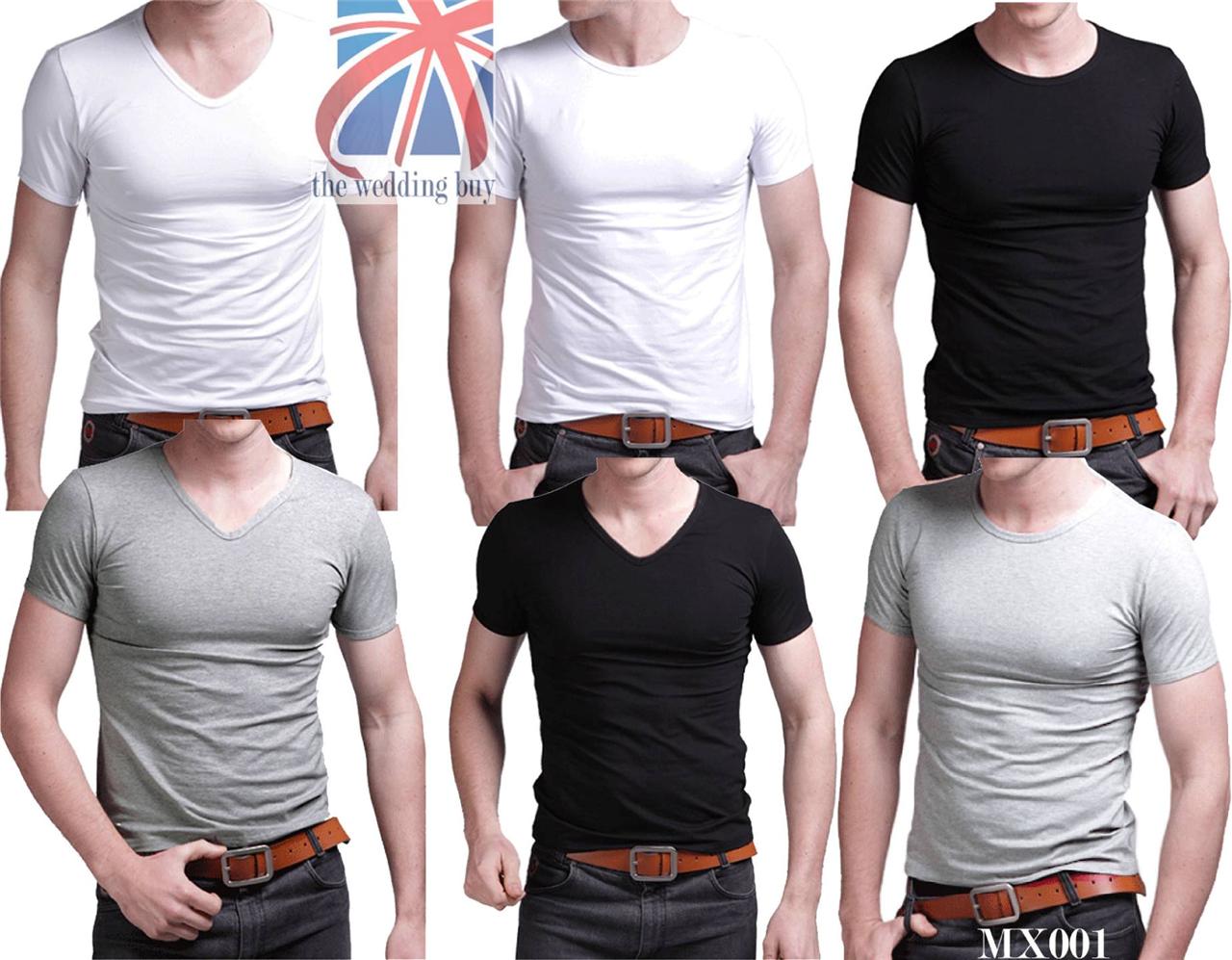 Mens Slim Fit V-neck/ Crew neck T-shirt Short Sleeve Muscle Tee Size S