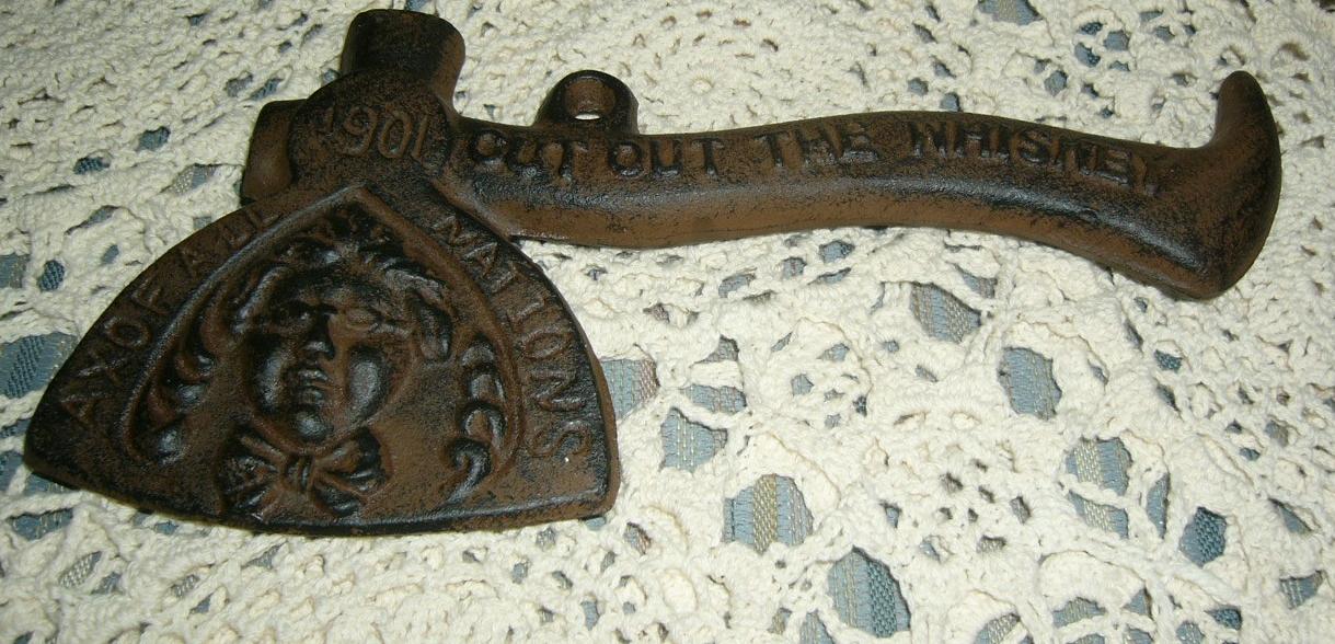 Cast Iron 1901 Art Stove Co. Detriot Whiskey PROHIBITION HATCHET Carrie