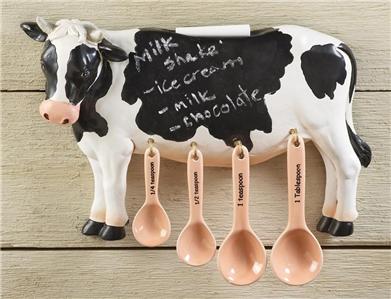 CUTE COUNTRY FARM COW CHALK BOARD AND MEASURING SPOON SET ...
