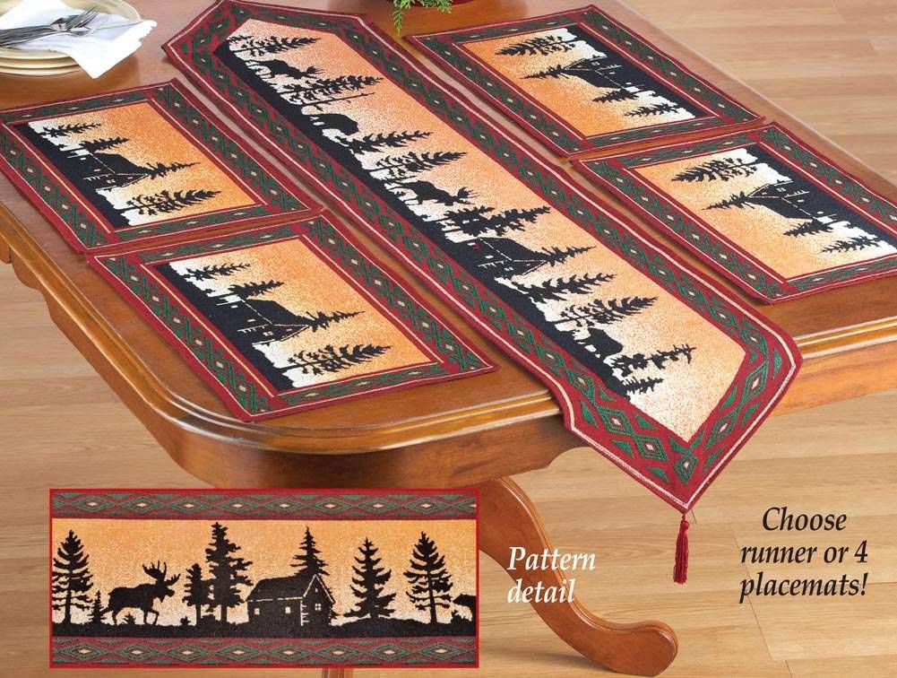 Northwoods Cabin Decor Bear & Moose Table Runner (Placemats not
