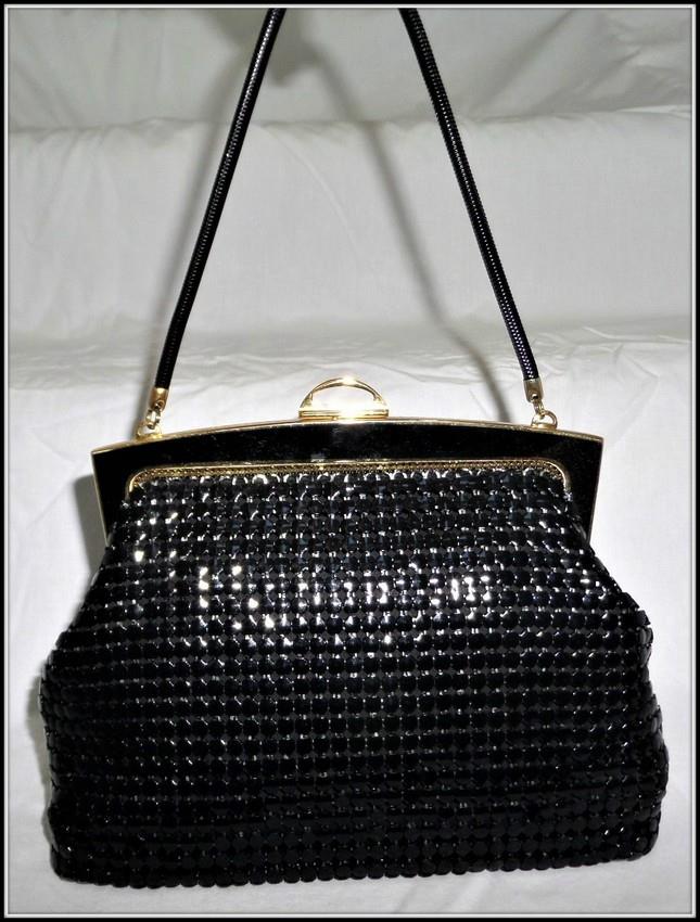 VINTAGE 80s glomesh BLACK MESH CHAINLINK EVENING BAG handbag clutch w Packet xc | eBay