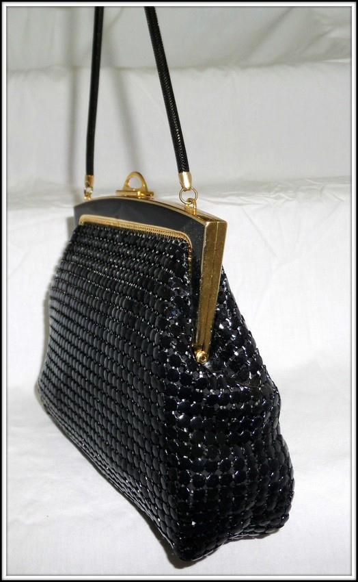 VINTAGE 80s glomesh BLACK MESH CHAINLINK EVENING BAG handbag clutch w Packet xc | eBay