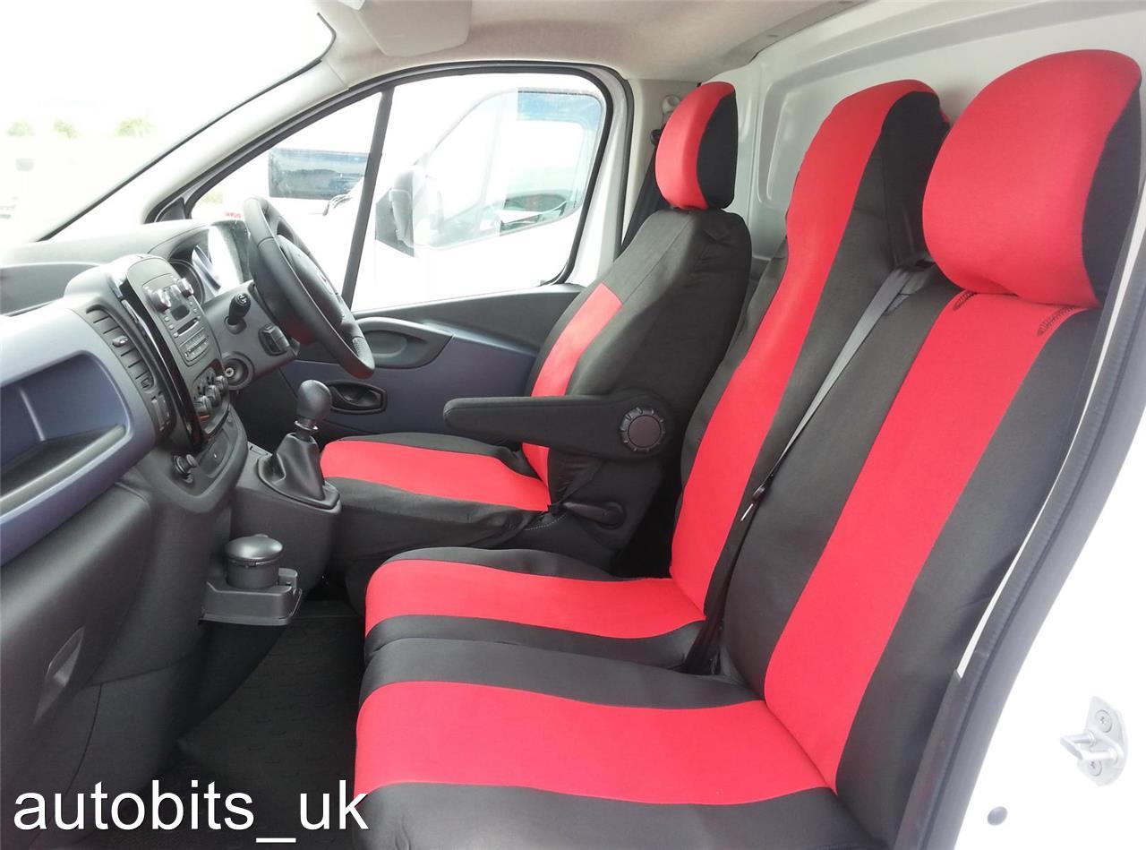 RED BLACK FABRIC SEAT COVERS TAILORED FOR RENAULT TRAFIC SPORT BUSINESS