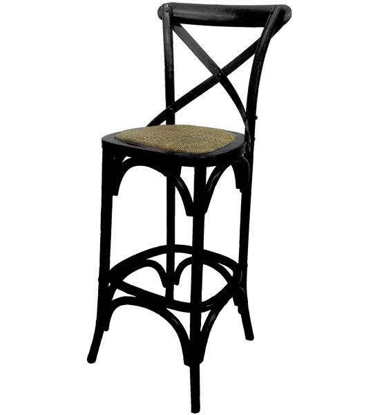 NEW "Noosa" Oak Black French Bistro Style Timber Cross Back Bar Stool Chair