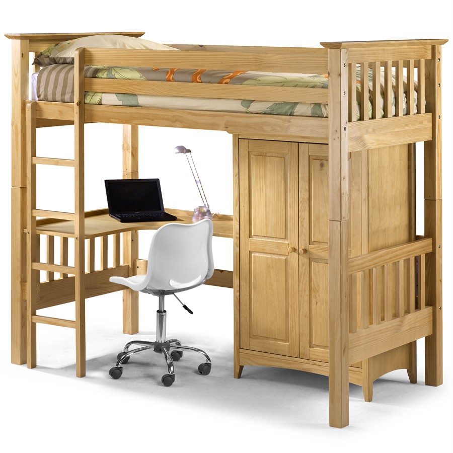 Solid Pine Bedsitter Bunk Bed Frame + Wardrobe & Study Desk - Single ...