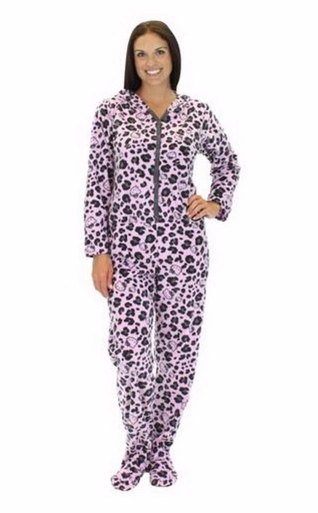 NWT HELLO KITTY Women's Hooded Fleece Footed Jumper Pajamas Sz M L XL