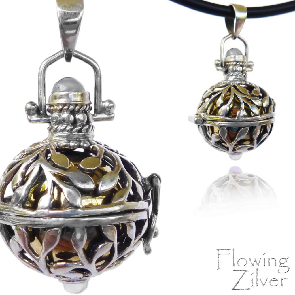 925 SOLID Sterling Silver Moonstone Bell Chime Harmony Ball Pendant New