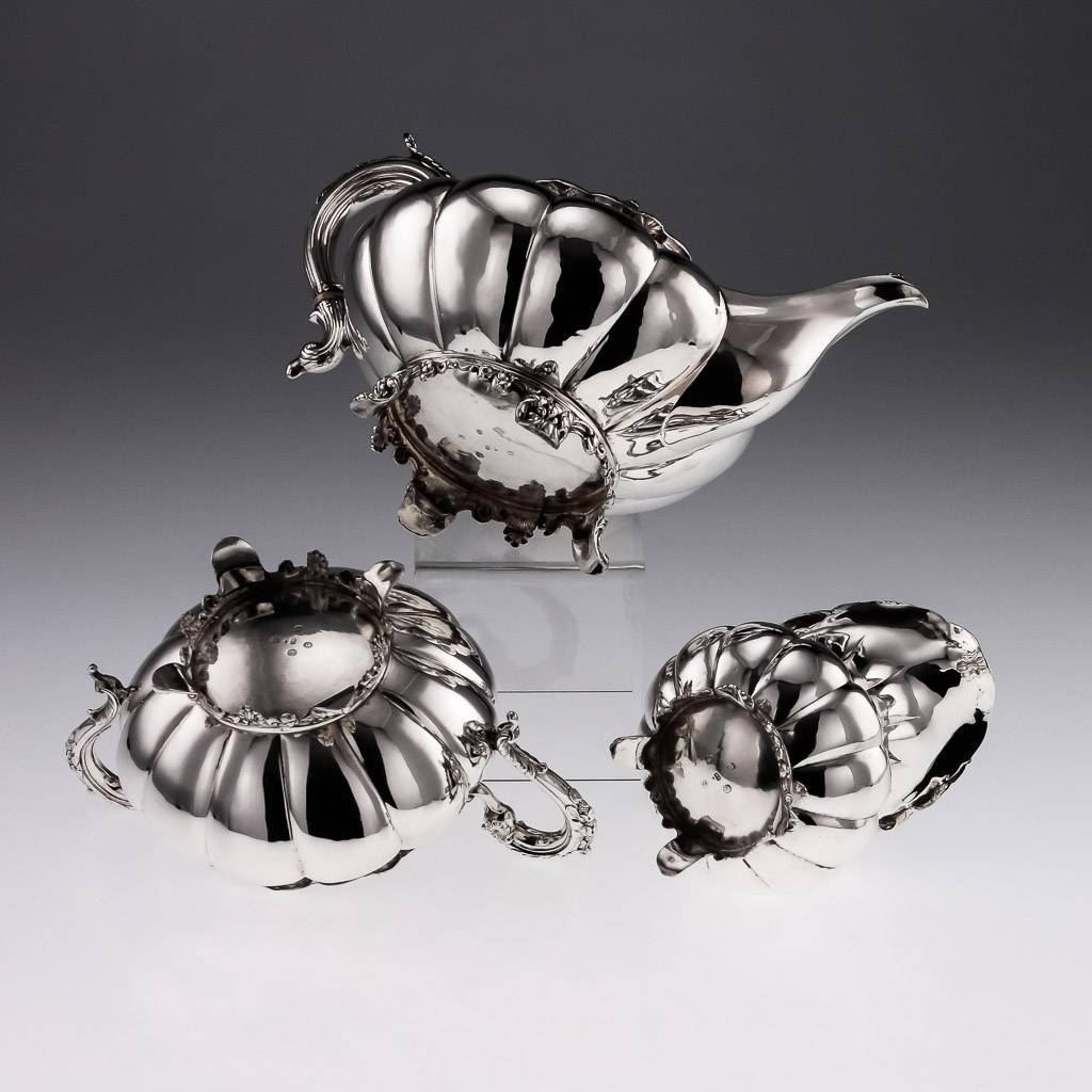 ANTIQUE 19thC IRISH SOLID SILVER 3 PIECE TEA SET, SMITH, DUBLIN c.1838