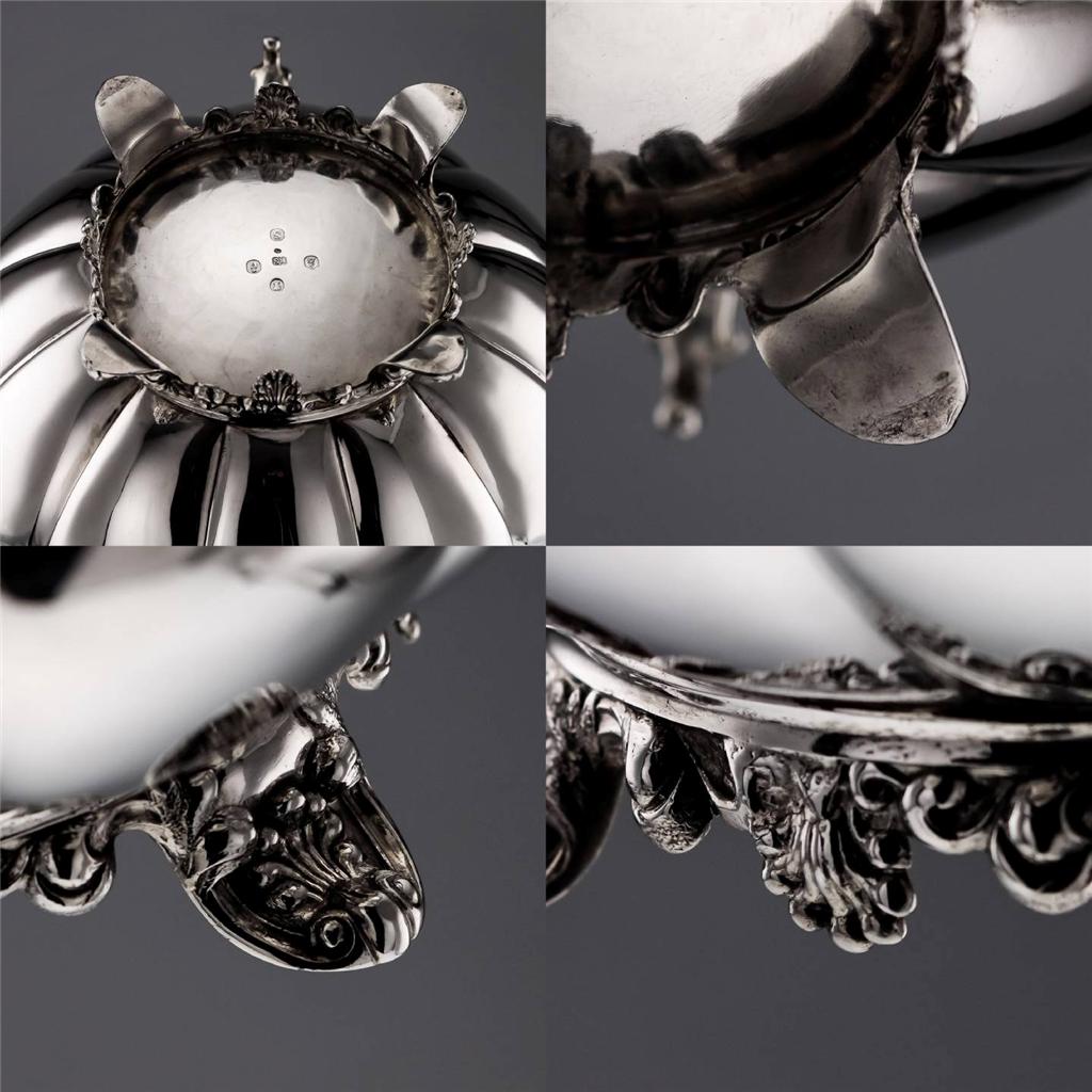 ANTIQUE 19thC IRISH SOLID SILVER 3 PIECE TEA SET, SMITH, DUBLIN c.1838