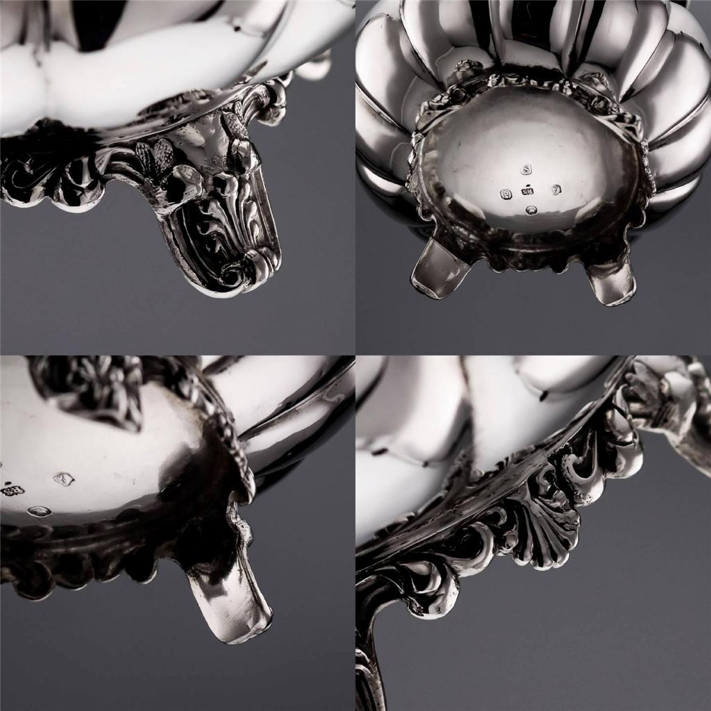 ANTIQUE 19thC IRISH SOLID SILVER 3 PIECE TEA SET, SMITH, DUBLIN c.1838