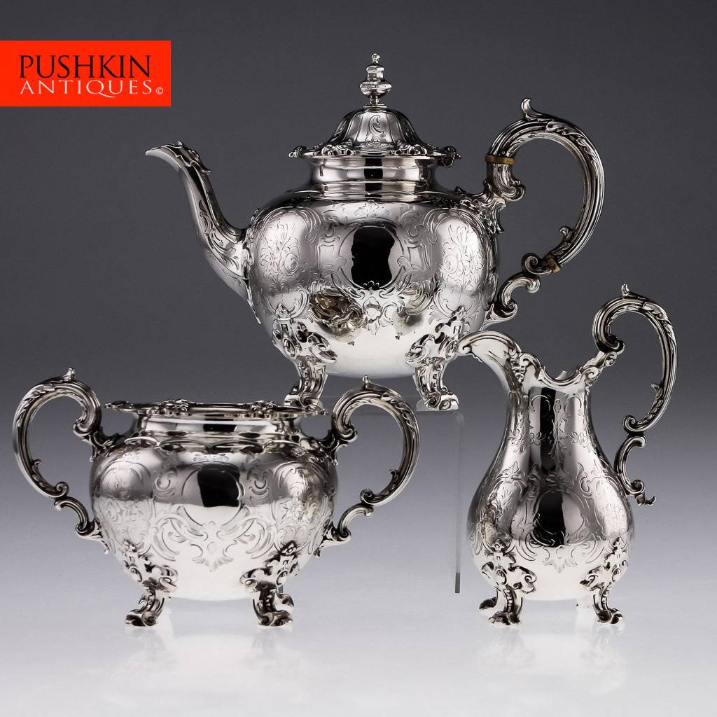 ANTIQUE 19thC VICTORIAN SOLID SILVER 3 PIECE TEA SET, BARNARD c.1847 eBay