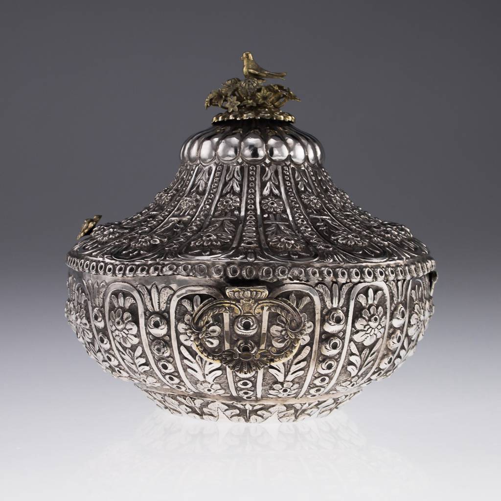 ANTIQUE 19thC OTTOMAN EMPIRE SOLID SILVER MASSIVE JEWELLERY BOX, TURKEY