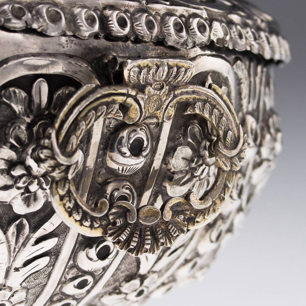 ANTIQUE 19thC OTTOMAN EMPIRE SOLID SILVER MASSIVE JEWELLERY BOX, TURKEY