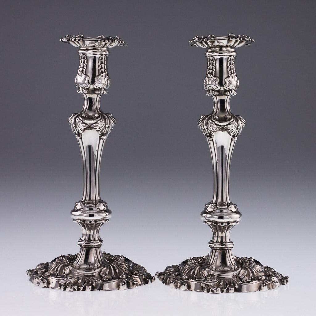 ANTIQUE 19thC RARE WILLIAM IV SOLID SILVER PAIR OF CANDLESTICKS