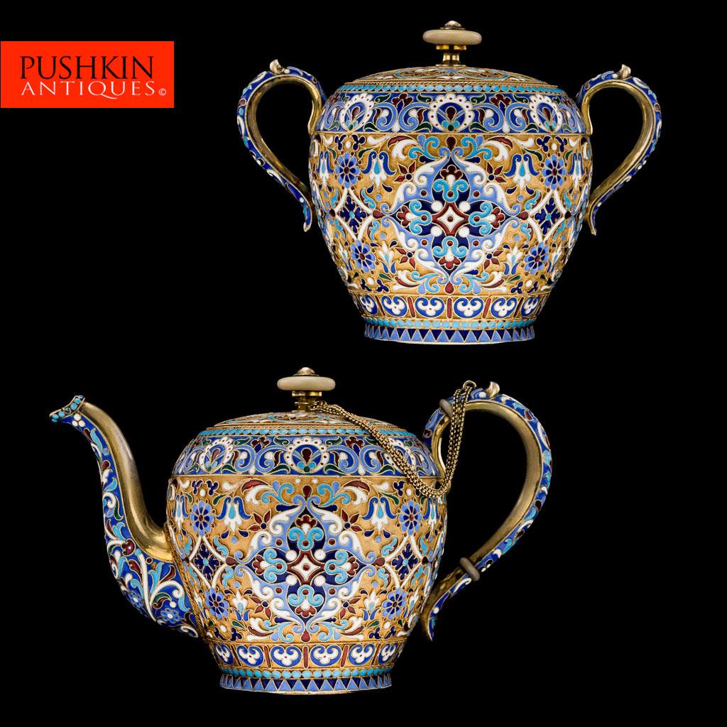 ANTIQUE 19thC IMPERIAL RUSSIAN SOLID SILVER & ENAMEL TEAPOT & SUGAR BOWL c1895 eBay