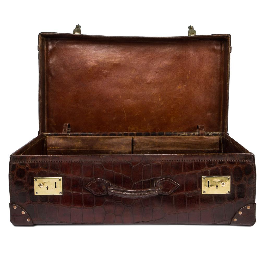 ANTIQUE 20thC LARGE BROWN CROCODILE LEATHER 77cm SUITCASE c.1920 eBay