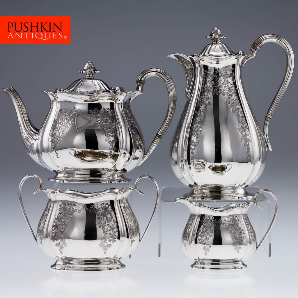 ANTIQUE 19thC VICTORIAN SOLID SILVER 4PS TEA SET, ATKIN BROTHERS c.1898