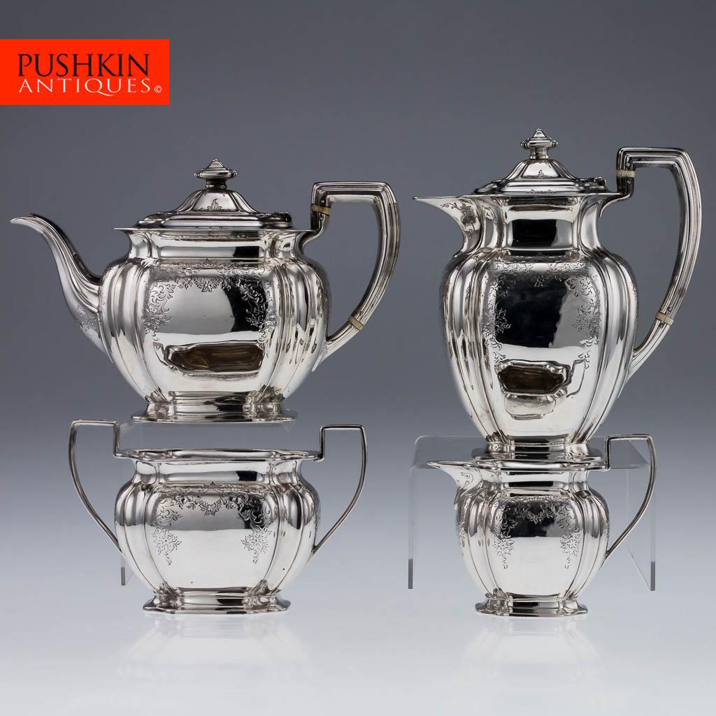 ANTIQUE 20thC RARE EDWARDIAN SOLID SILVER 4PS TEA SET, ATKIN BROTHERS c