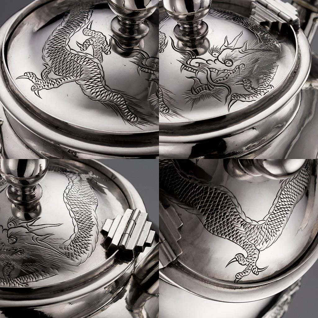 ANTIQUE 19thC CHINESE EXPORT WING FAT SOLID SILVER 3 PIECE ...