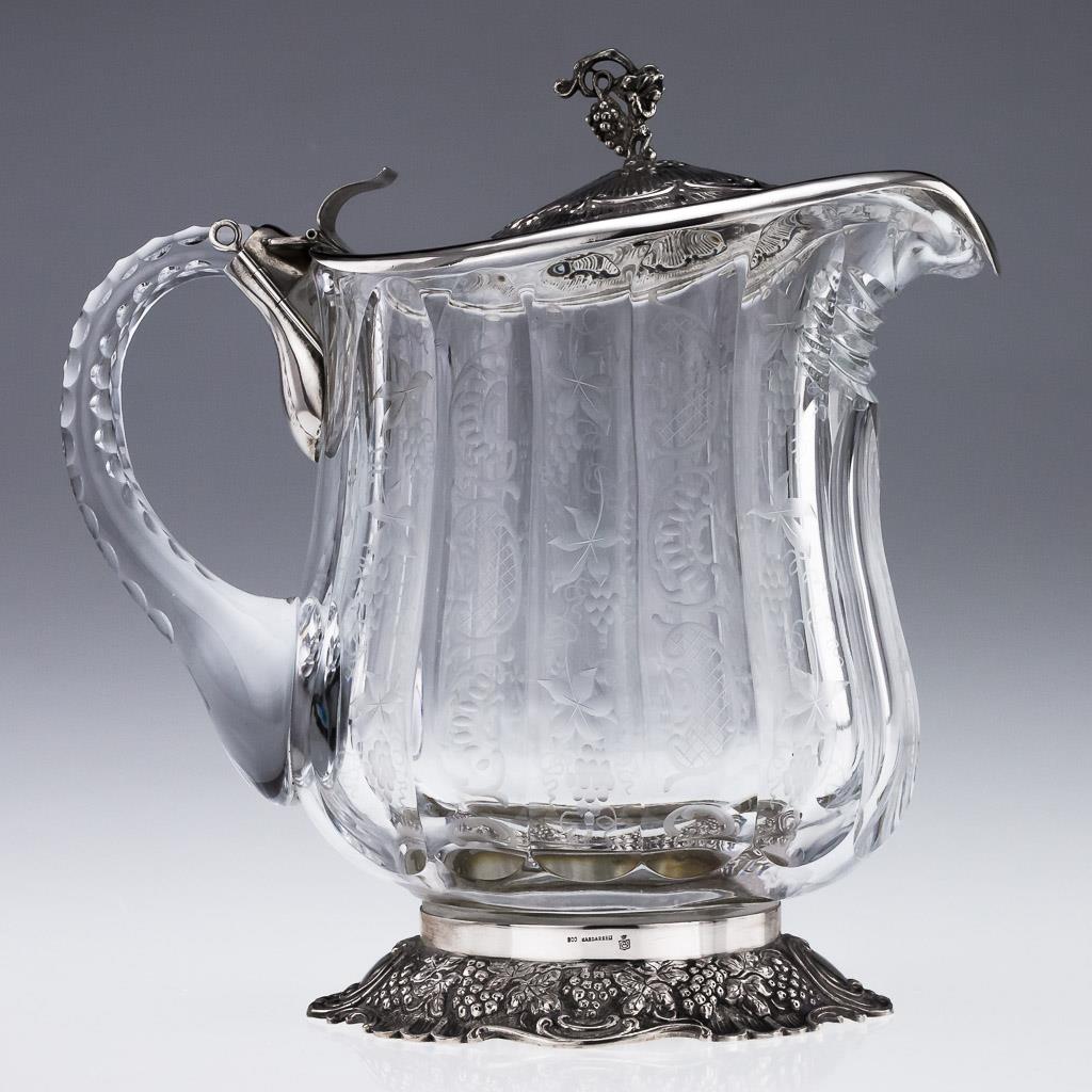 ANTIQUE 20thC GERMAN SOLID SILVER & GLASS MASSIVE PITCHER JUG c1900 eBay
