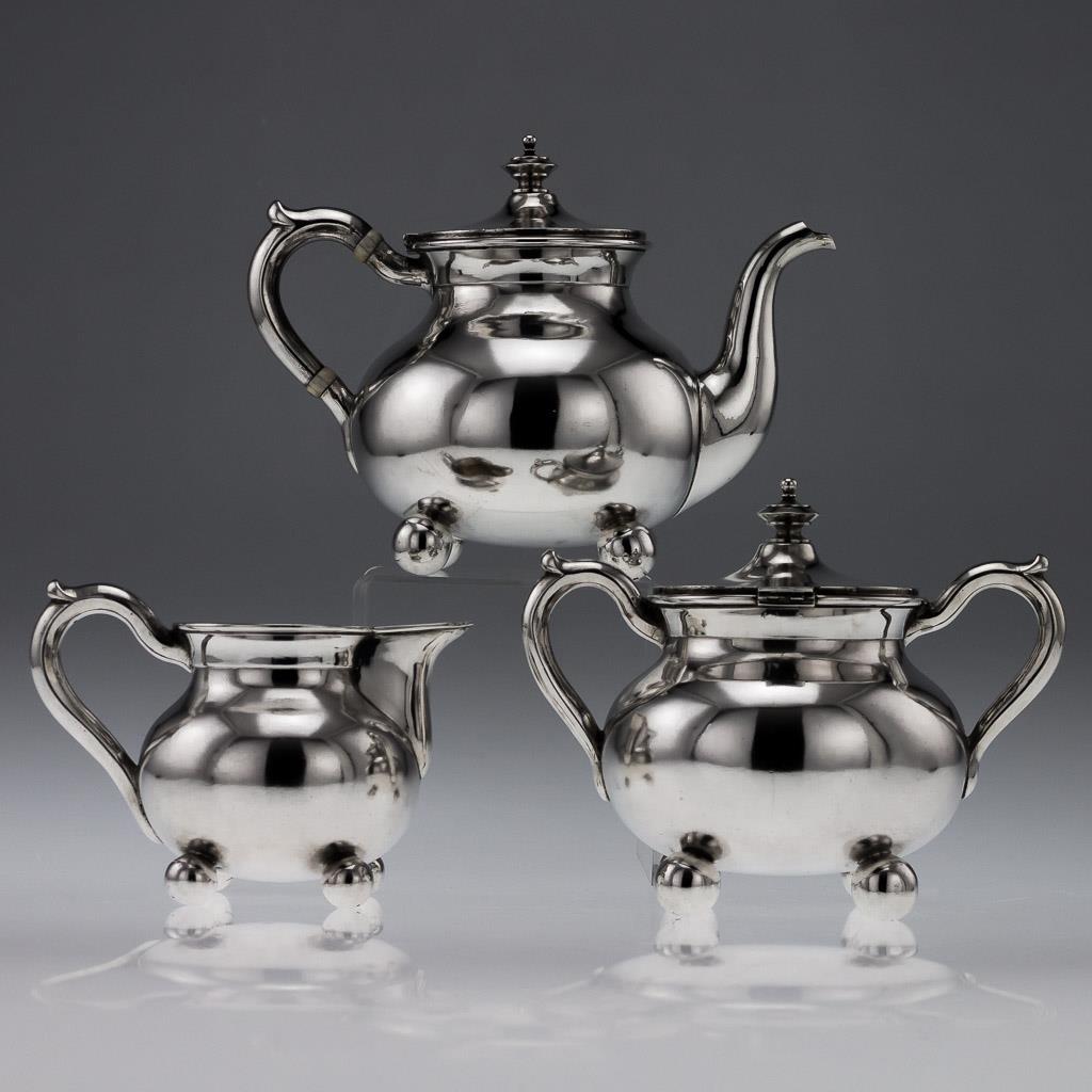 ANTIQUE 19thC IMPERIAL RUSSIAN SOLID SILVER 3PS TEA SET, ST PETERSBURG