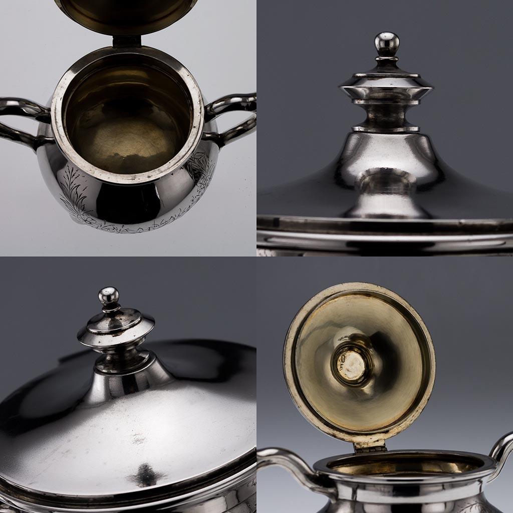 ANTIQUE 19thC IMPERIAL RUSSIAN SOLID SILVER 3PS TEA SET, ST PETERSBURG