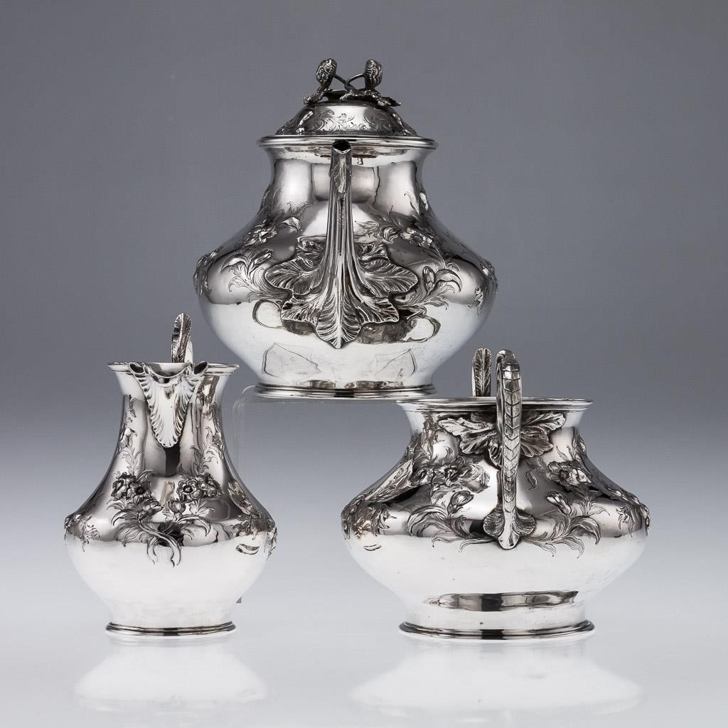 ANTIQUE 19thC VICTORIAN SOLID SILVER 3 PIECE TEA SET, J & A SAVORY c