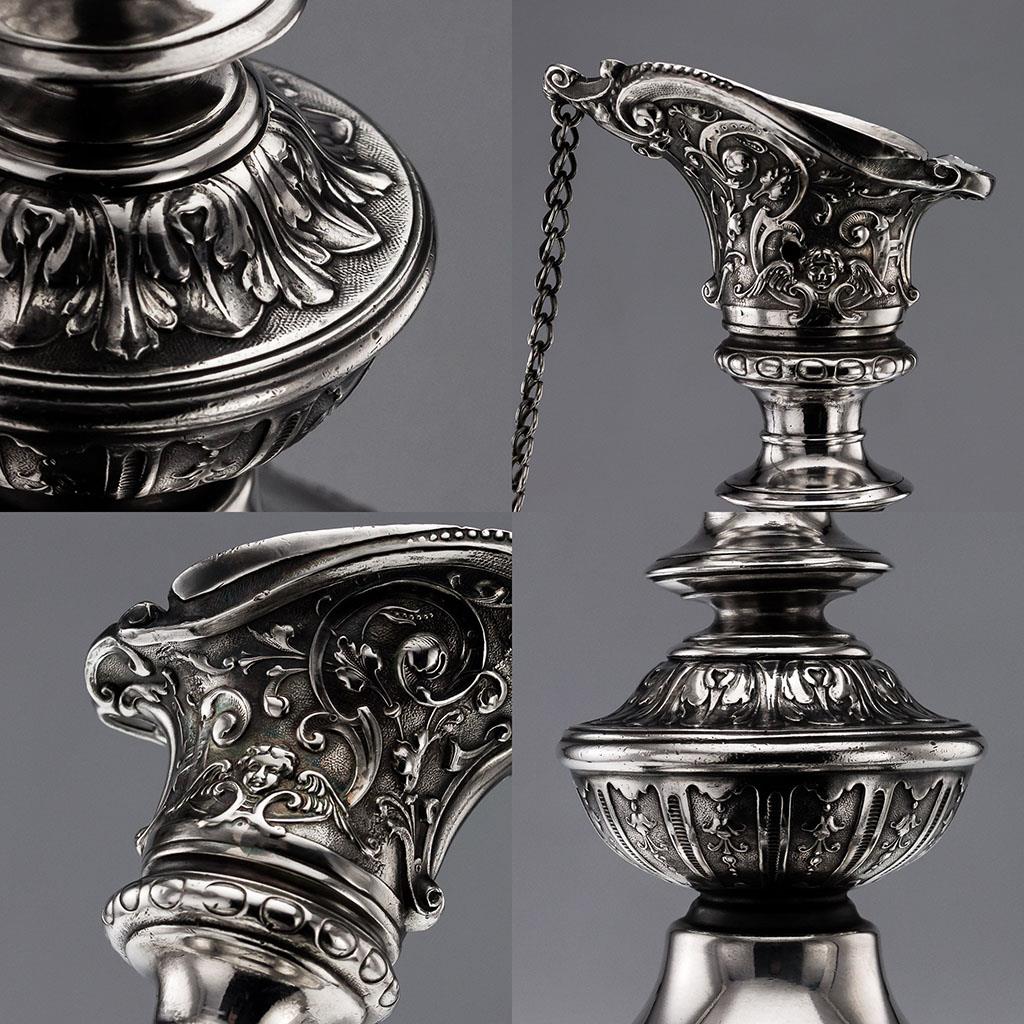 ANTIQUE 20thC CONTINENTAL SILVER MOUNTED MONUMENTAL DRINKING HORN c1900