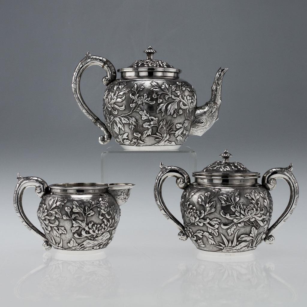 ANTIQUE 19thC CHINESE EXPORT SOLID SILVER 3 PIECE TEA SET c.1890 eBay
