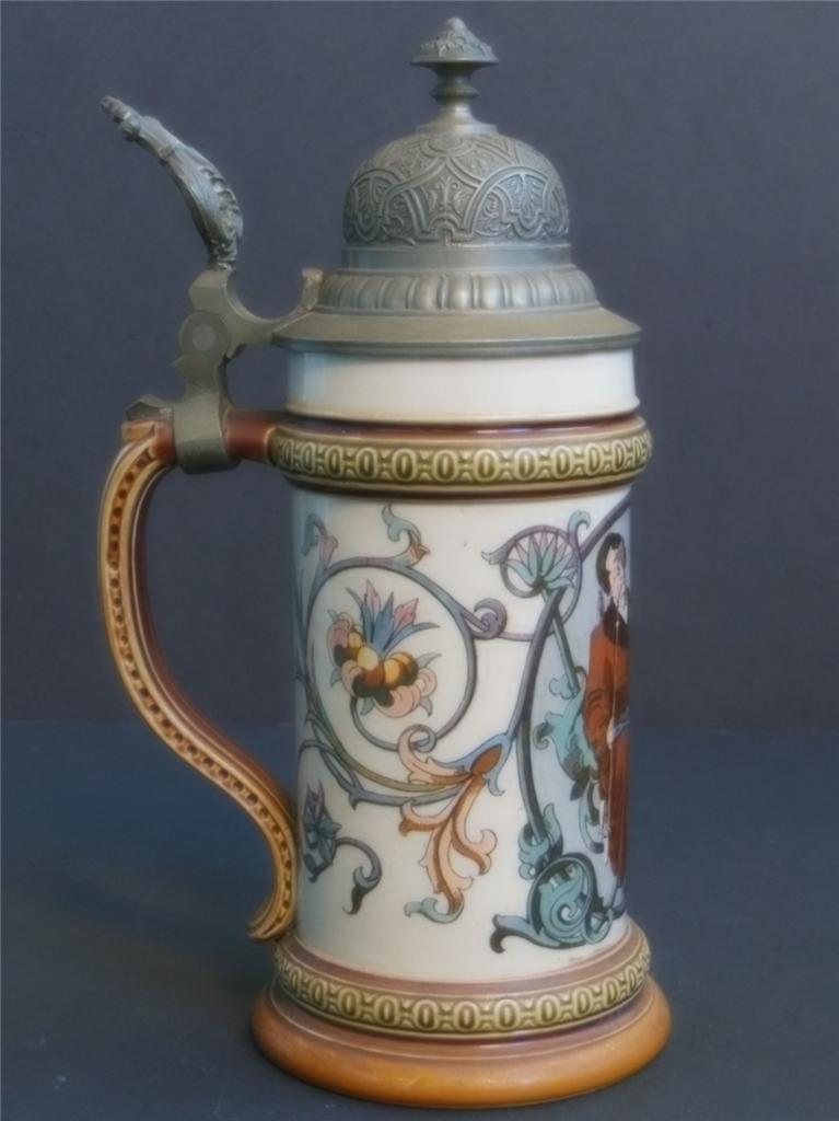 METTLACH BEER STEIN SMOKING BOURGEOIS 1530 ca 1888 ANTIQUE OLD