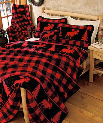 NEW MOOSE BEDDING SET CABIN RUSTIC RED BLACK- BLANKET ...