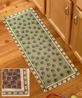 Green Or Tan Paw Print Rug Or Runner Mat Dog Pet Cat Kitchen Floor